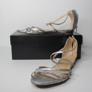 J.CREW CARY WEDGE LEATHER SANDALS SILVER GLITTER